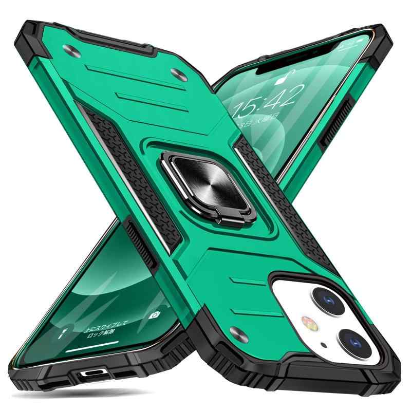 iPhone 12 Mini ケース リング付き 衝撃吸収 耐衝撃 落下防止 米国軍事MIL標準取得 スタンド機能 PC+TPU 二重構造 防塵 薄型 軽量 一体型 360度回転 全面保護カバー アイフォンケース MJJ-SJ-1051-3...
