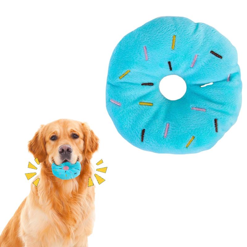 DICOCO 犬用おもちゃ ぬいぐるみ ドーナツ型｜キューキュー音で遊べる 超柔らかいPP綿詰め｜犬 おもちゃ 噛む 耐久性 歯磨きおもちゃ｜小型犬・猫用 安全なペット咀嚼玩具