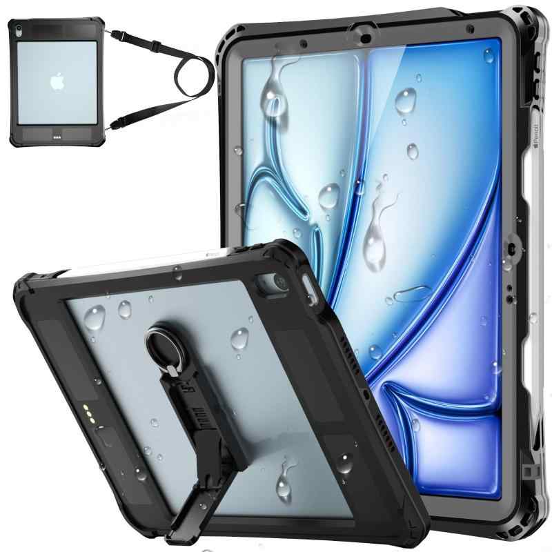 TMACJUMP iPad Air ケース 11インチ M3／M2 とiPad Air 10.9インチ 第5世代／第4世代 対応 IP68 完全防水 防塵 耐衝撃 ペン収納 保護フィルム一体型 キックスタンド ショルダーストラップ付き お風呂・キ