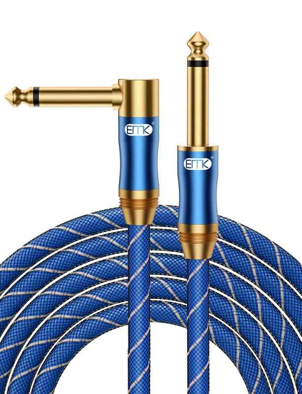 EMK ギター ケーブル 6.35mmギターシール 3M 1/4"標準プラグ オス-オス 【高耐久ナイロン&amp;メタルコネクター】エレキギター/ベース/キーボード/アンプ/ドラム用-青🎸【90度直角設計】ギター ケーブルは90度直角コネクタで狭い場所や通常のストレートコネクタでは届きにくい場所に接続できます。90度調整可能な直角で壁や機器のスペースが限られている恥ずかしさを解決します。🎸【高忠実度音質】ギターケーブルは、OFC無酸素銅の中心導体で信号伝送を強化し、ナイロン編組素材と二層のアルミホイルのダブルシールド設計で外部干渉に強く、クリアでクリーンなステレオサウンドを奏でます。錆びにくさに加え、最高の音質を長く楽しむことができます。🎸 【柔軟性と耐久性】ギターケーブルSL型は15,000回以上の屈曲テストが行われ、外層の二重編組ナイロンは通常の綿編組の数倍長持ちするそうです。とても柔らかく、曲げやすいので、絡みを気にせず巻くことができます。🎸【ユニバーサル対応】ギターケーブルSL型は6.35mmステレオプラグに対応し、ギター、アンプ、ベース、キーボード、エレクトリックピアノ、電子ドラム、スピーカー、エフェクト、パワーアンプ、その他の電子機器など様々な演奏楽器に対応しています。🎸 [あなたが得るもの] 1 *SL型ギターケーブル; EMKは、楽器ギターケーブルの18ヶ月と30日間の返金を提供しています; どの質問でも私たちの顧客サービスチームにお気軽にお問い合わせください。