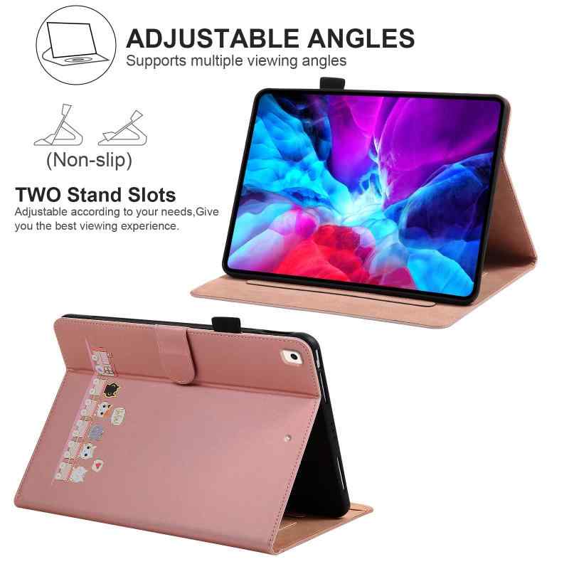 Qribo iPad 9.7 ケース iPad 6世代 ケース iPad 第5世代 ケース シンプルなのに可愛いデザイン エンボス加工猫柄 うれしい気持ち 9.7インチ対応 iPad air2 ケース iPad Pro 9.7 ケース 複数の視野角 スリ