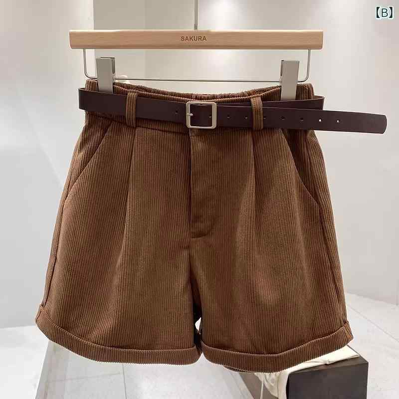 ショートパンツ レディース コーデュロイ 秋冬 ワイド 高見え 美脚 ハイウエスト ...