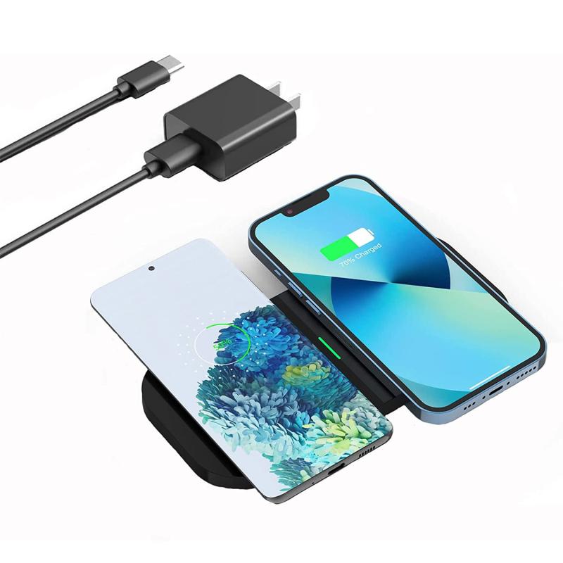 T2 2 in 1ワイヤレス充電器 2台同時充電パッド Qi急速 置き型充電器 QC3.0アダプター付属 黒