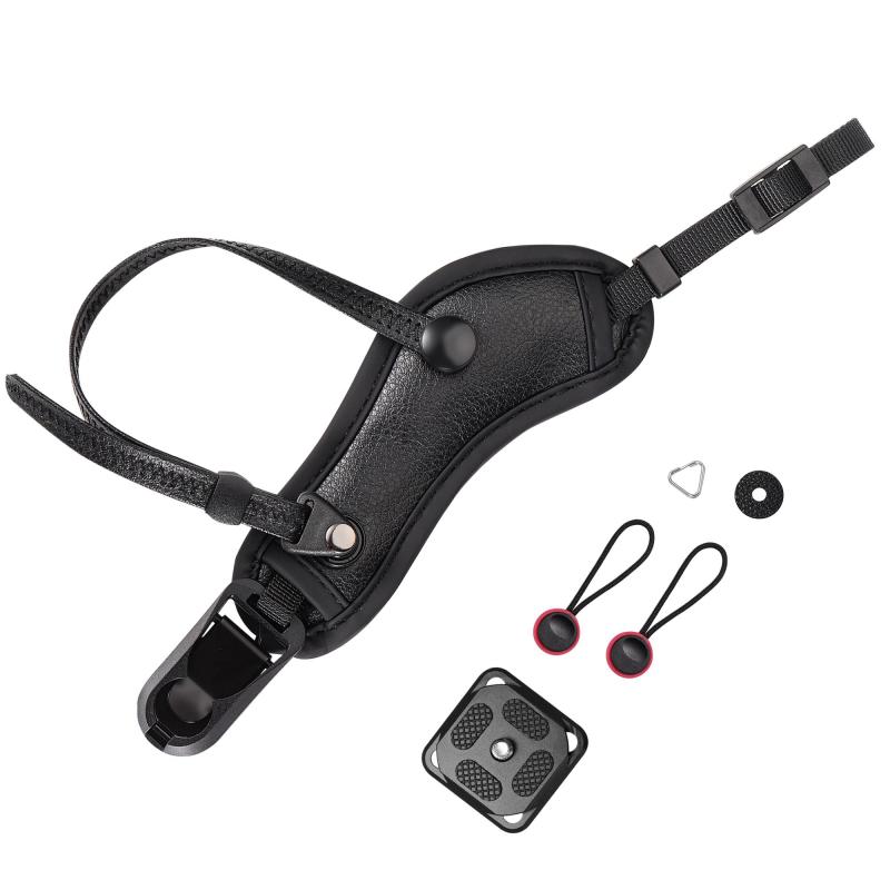 [Cobby] ハンドストラップ 革製 アンカー設計 一眼レフ・ミラーレス用 落下防止 カメラストラップ Arca-Swiss規格プレート付 (ブラック)