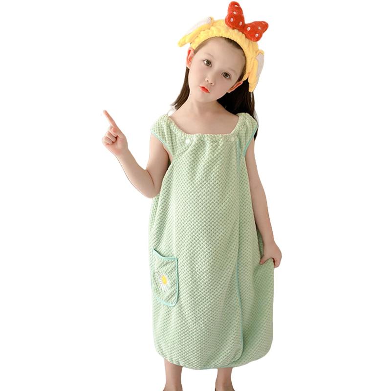 [Ishihara liacceai] バスローブ 子供用 着るバスタオル ラップタオル 吸水 柔らかい ふわふわ ボタン ポケット ワンピース型 お風呂上がり 着替えタオル バスタオル 女の子 小学生