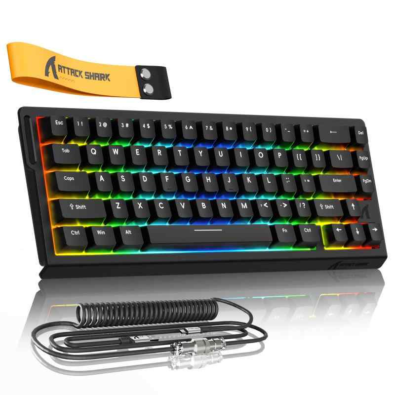 ATTACK SHARKxMAMBASNAKE X68 HEゲーミング磁気キーボード、磁気軸、8000Hzポーリングレート、0.125msレイテンシー、0.01mm精度、RT調整範囲0.1-3.4mm、0デッドゾーン、snap tap、128Kスキャンレ