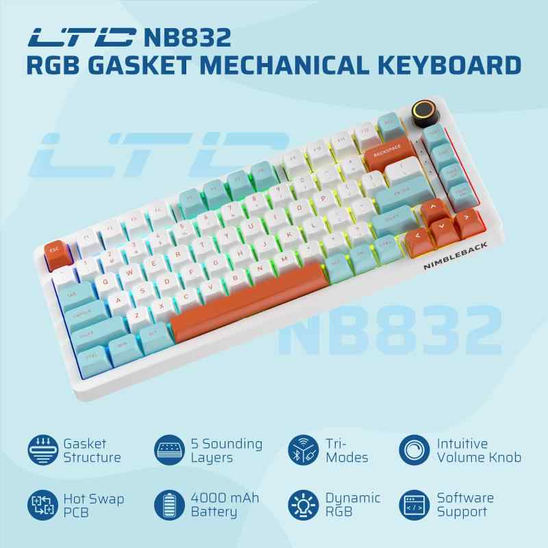 LTC Nimbleback NB832 ワイヤレス 75% ガスケット メカニカル キーボード、トライモード BT5.0/2.4G/USB-C 有線、ホットスワップ可能な 82 キー RGB ゲーミング キーボード (ソフトウェアと 5 層パッド付