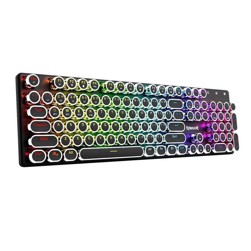 Redragon K710 メカニカルキーボード ワイヤレス/有線 青軸 クリッキー タイプライター風 レトロデザイン 【BT/2.4GHz/USB-C】 英語配列 テンキー付き 104キー RGBバックライト 充電式 ゲーミングキー