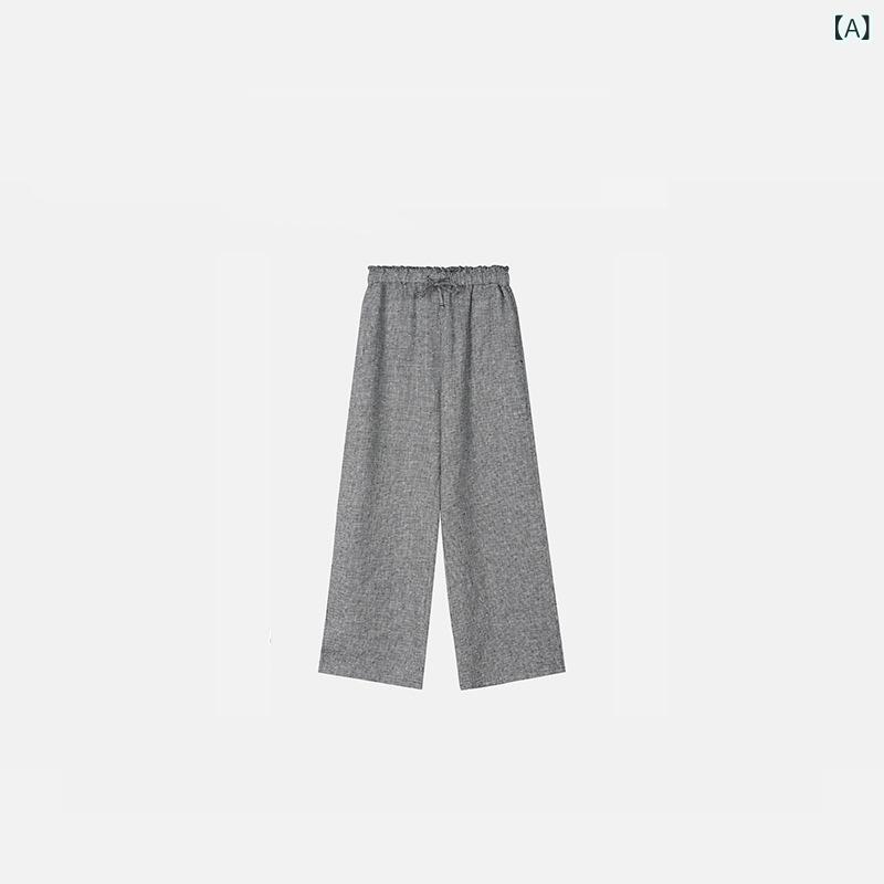 レディース ロングパンツ 麻 千鳥格 チェック柄 フレアヘム フレンチスタイル ゆったりシルエット 軽量 薄手 無弾性 春季 カジュアル 普段使い 復古風 幅広ストレート 百搭 腰松 色織り 95% 以上 麻素材 千鳥柄 チェックパターン フレアエッジ