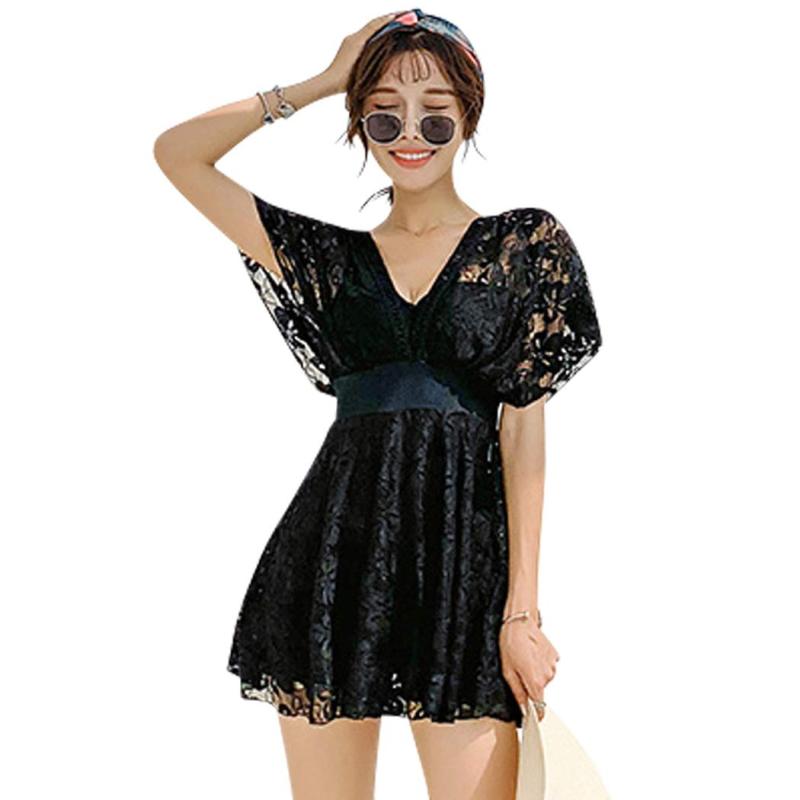 [Teddy] 水着 ワンピース レディース 体型カバー 半袖 レース 透け 露出控えめ ショートパンツ一体型 hys1767