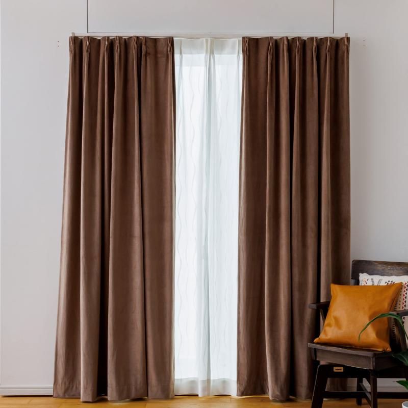 カーテン研究所遮光ベルベット調ドレープ 2枚組 2級遮光 形状記憶加工 遮熱 保温 洗える 洗濯機対応 ナチュラル 省エネ アジャスターフック付き シンプル ドレープ