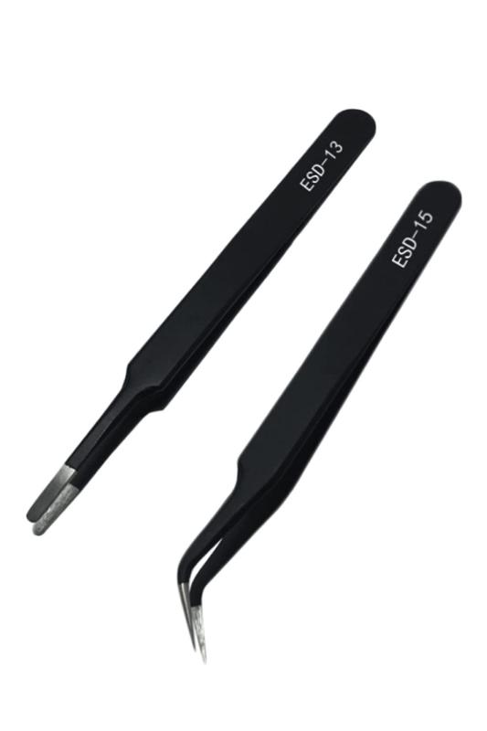 wumio 精密ピンセット 2種類セット 鷲口カーブ 丸型ストレート キャップ付き デコ ネイル ラインストーン つけまつ毛 まつエク プラモデル ステンレス