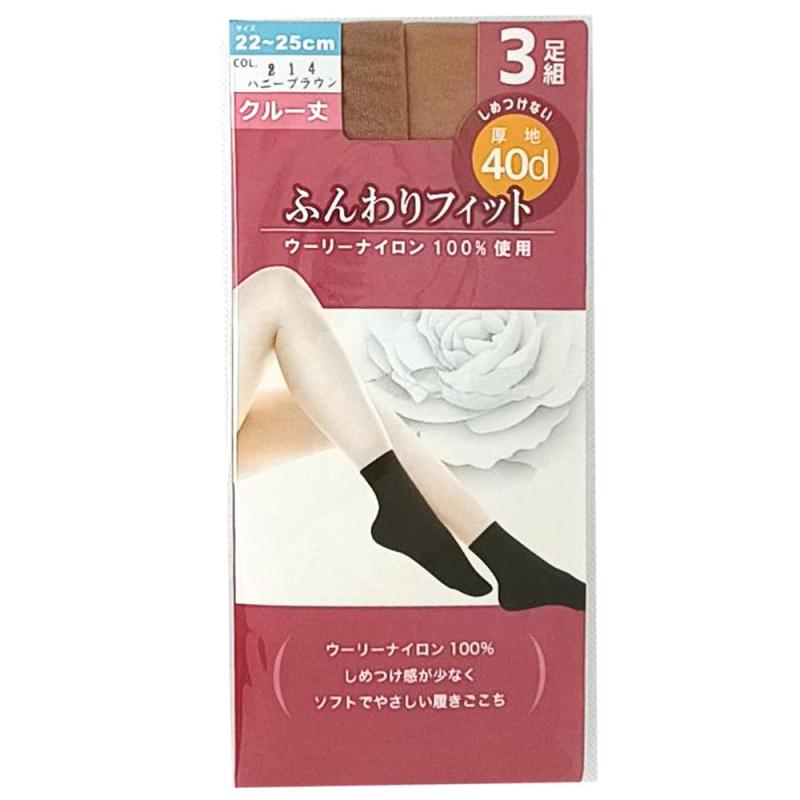 40デニール 3足組 クルー丈 ストッキング ふんわりフィット ウーリー ショートストッキング タイツ 靴下タイプ