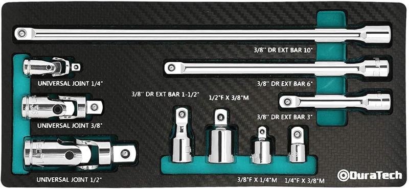DURATECH ソケットアダプター エクステンションバー ユニバーサルソケット ソケット変換アダプター 差込角6.35mm 9.5mm 12.7mm メッキ仕上げ 収納ケース付 10点セット