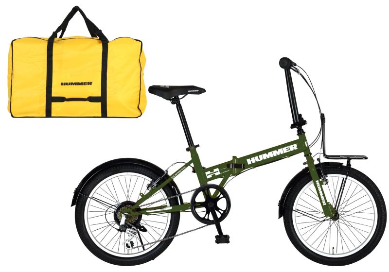 HUMMER(ハマー) FDB206TANK-G 20インチ 折りたたみ自転車 6段変速/フロントキャリア/前後Vブレーキ/前後泥除け/収納バッグ付き 63254