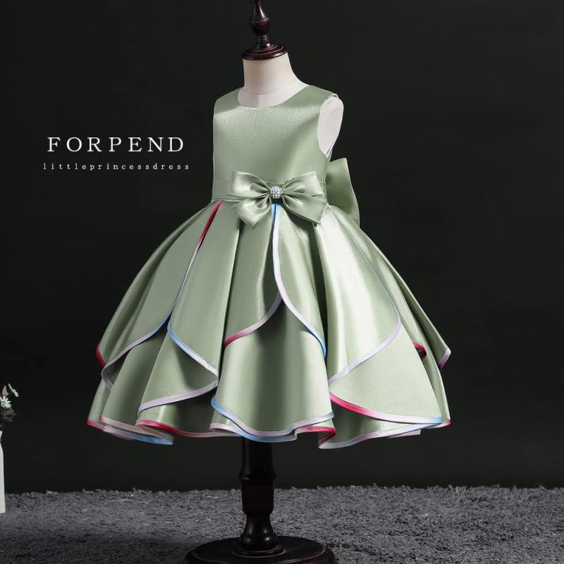 [FORPEND] 子供ドレス ピアノ発表会 結婚式 リボン 110 120 130 140 150cm 女の子 フォーマルドレス キッズ サテン フラワーガール KR30
