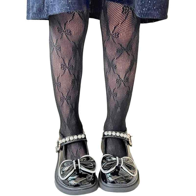 [Angel's Closet] 子供 タイツ 【よく伸びる 丈夫なタイツ 】 100～130cm 子供用 キッズ ストッキング 網タイツ レース リボン柄 かわいい 柄タイツ 蒸れない やわらか 洗濯可 速乾 長く使える フォ