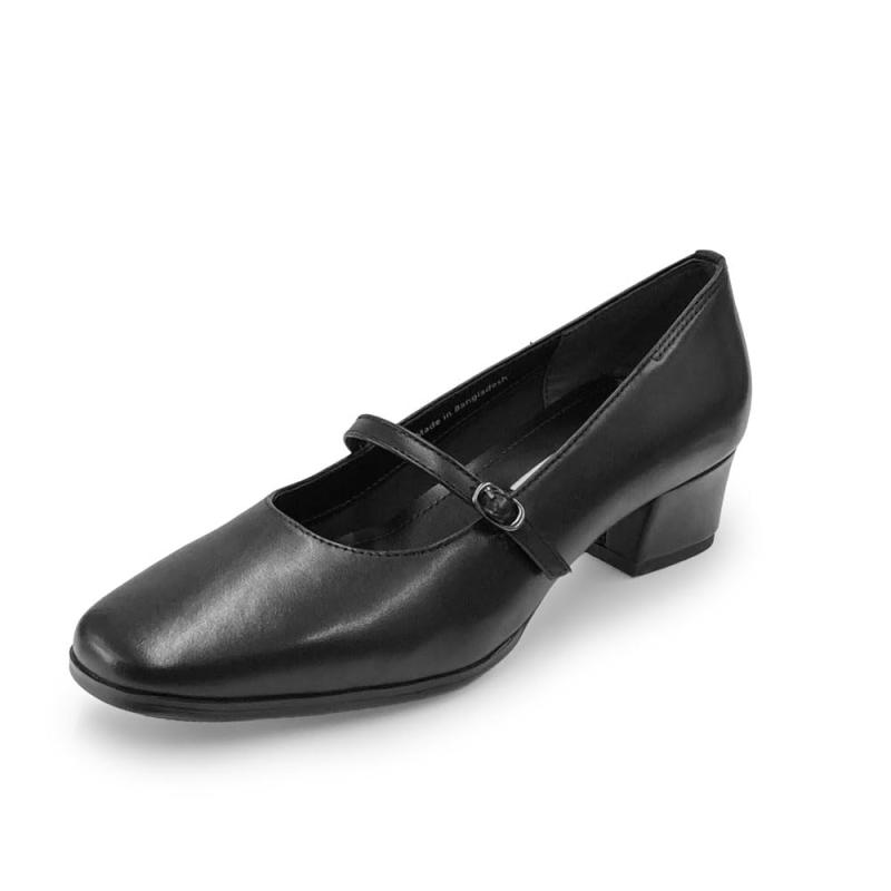 [PETIT PRINCESSE] プチプリンセス 婦人靴 レディースシューズ ヒール ローヒール パンプス ベルト ストラップ付き 3E 幅広 本革 柔らかい 歩きやすい 黒 ブラック 型番1161