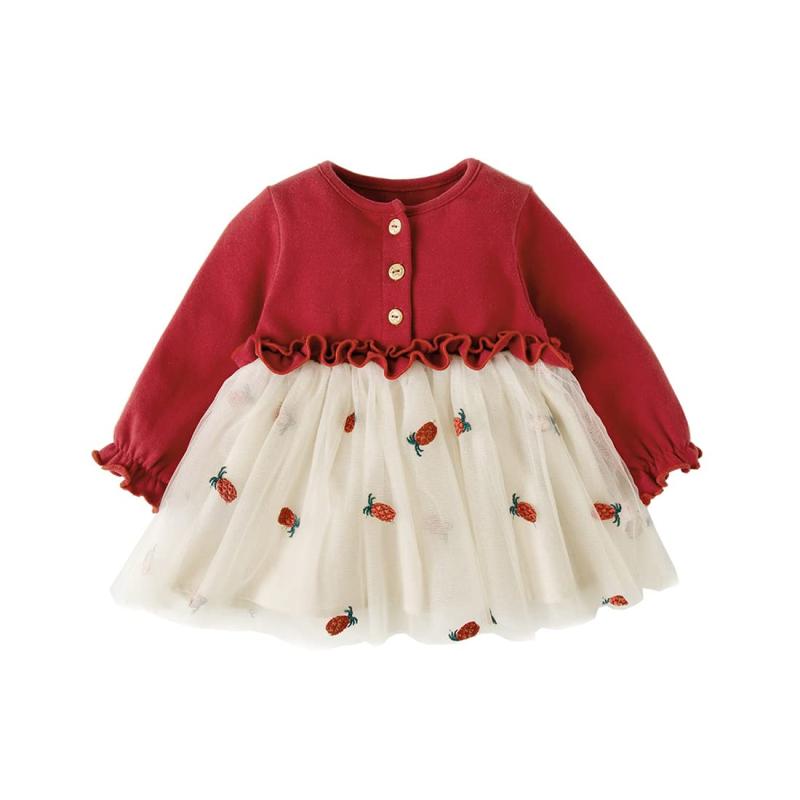 [BYWOKY] ベビードレス 長袖 結婚式 女の子 チュール お誕生日 刺繍 バースデー ニューボーンフォト ギ..