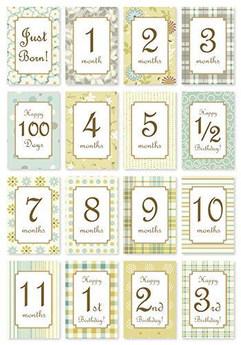 マンスリーカード/月齢カード 赤ちゃん ベビーカード メッセージカード 誕生日カード 出産祝い 子供 孫 プレゼント ギフトサイズ：100×148mm（ハガキサイズ）内容：カード(16枚)+封筒（1枚）紙質：アラベール紙パッケージ：OPP