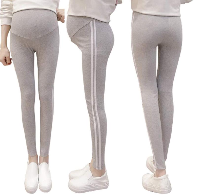 (Miwoluna) マタニティ レギンス タイツ スパッツ サイドライン ストレッチ ウエストサイズ調整可能