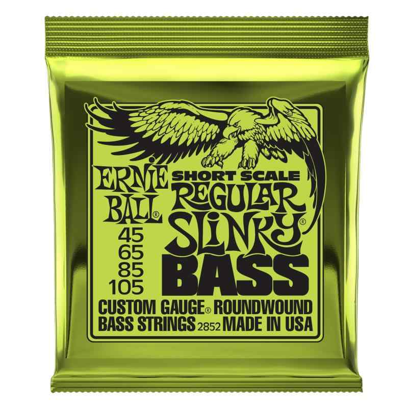 【正規品】 ERNIE BALL 2852 ショート・スケール・ベース弦 (45-105) SHORT SCALE REGULAR SLINKY BASS レギュラー・スリンキーゲージ:.045,.065,.085,.105ショート・スケール・ベース用全長48インチ、テーパー部分まで32インチの30.5インチ・スケール用にデザイン世界中のトップ・ベーシストが愛用するアーニーボール・スリンキー・ベース弦ハイからローまでバランスのとれたブライトなサウンド