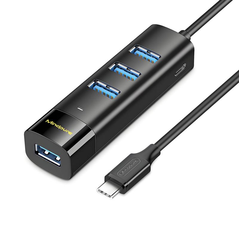 Mindpure USB3.0 HUB 4ポート 同時接続 5Gbps 超高速伝送 Type-C 電源ポート搭載 0.3m~1.5cm 3種長さ選択 小型軽量 USB 拡張ハブ Windows/Mac/PS5/Android 対応 テレワーク/在宅勤務向