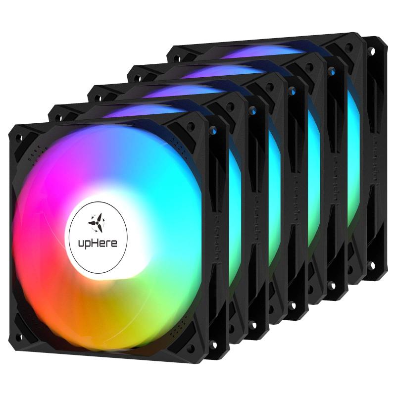 upHere 120mm PCケースファン LED搭載 静音 高性能 3PINコネクタ 3本1セット 黒い枠と白いブレード…