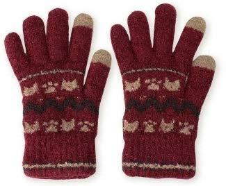 [GlovesDEPO] レディース やわらかニット手袋 5本指 日本製 タッチパネル対応 ねこモチーフ(3.0)