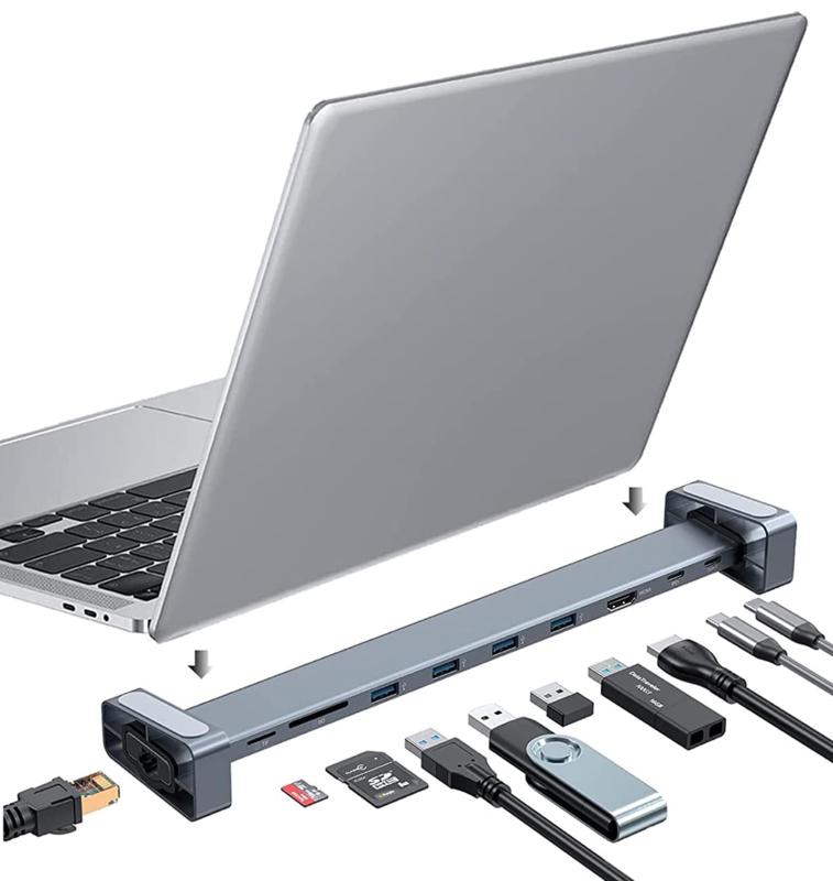 9 in1 USB C ドッキングステーション ノートパソコンスタンド型 ハブ PD 100W 急速充電 /4K HDMIポート/1Gbps イーサネット Lanポート/USB 3.0 ポート/カードスロット搭載