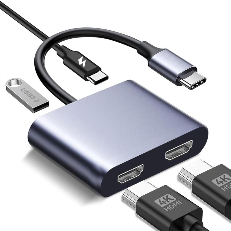 Topamz デュアルHDMI マルチポートアダプタ 4-in-1 Type-C 4K@60Hz 両出力対応 USB3.0 & PD充電ポート