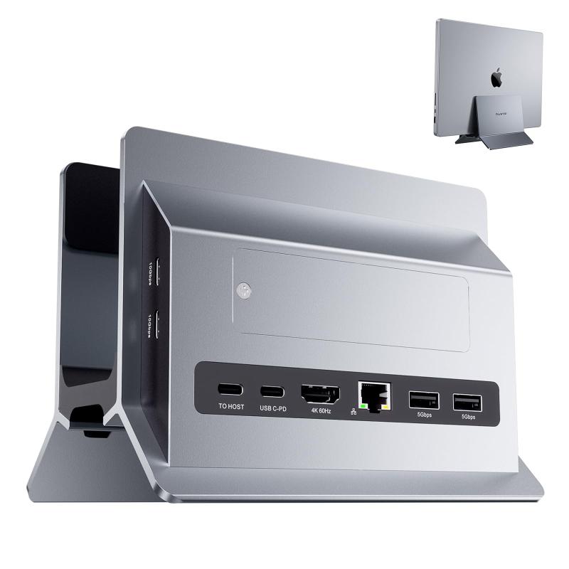 PULWTOP 11 in 1 USB C ドッキングステーション Macbook Pro/Air用 縦置き Type-C スタンドとドック 一体型 拡張ドッキング 1*HDMI 4K@60Hz +1*SSDスロット付 (含まれない) + 2*USB-A