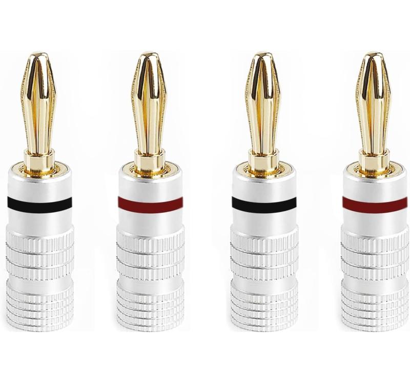 AMIUKON 24K 金メッキ バナナプラグ スピーカーケーブルコネクター アルミメタルシェル 12AWG-18AWGゲージサイズ4mm
