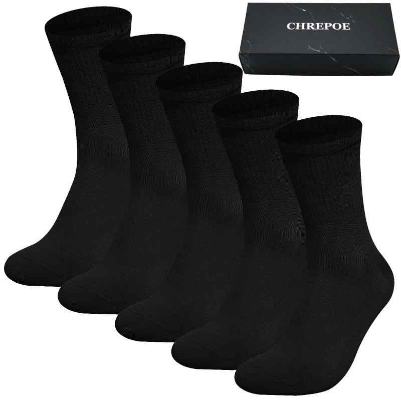 [CHREPOE] 靴下 メンズ ビジネス 男性 5足セット ソックス 耐久性 防臭吸汗 クルーソックス 吸湿通気 無地 四季適用 ギフト 出張 蒸れない 破れにくい 高級 綿 24-28cm