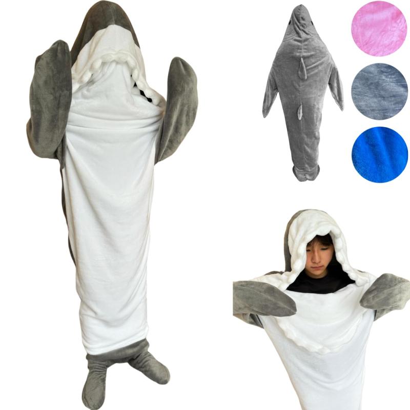 [Ligwon] サメ パジャマ 寝袋 着る毛布 ぬいぐるみ アニマルブランケット コスプレ 仮装 コスチューム 大人/子供用 秋 冬 暖かい 柔らかい ふわふわ 防寒 お昼寝毛布 冷房対策 部屋着 クリスマ