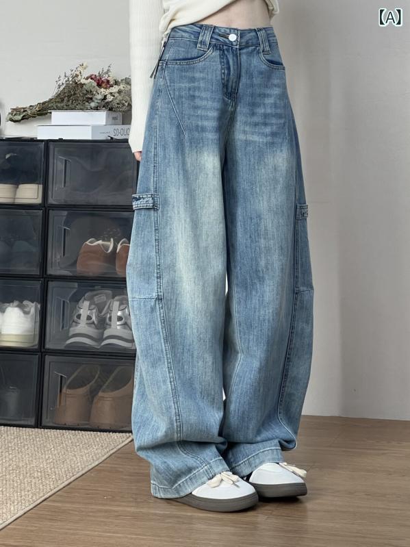 Other - レディース 牛仔パンツ 秋冬 ワイドレッグ ストレート デニム 綿素材 高腰 長ズボン シンプル 無弾性 中厚 純色 ブルー 日韓カジュアル 秋 スタイル 普段使い 通勤 軽量 快適 膝下丈 ゆったり 履き心地 好評