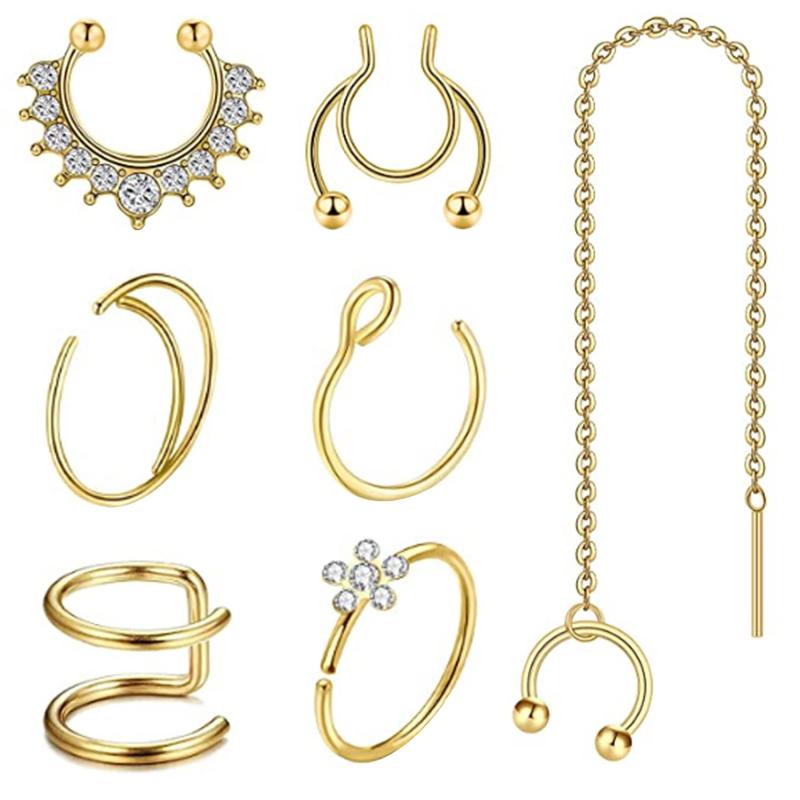 Aroncent 鼻ピアス フェイクピアス イヤーカフ ボディピアス 軟骨ピアス 20G フープリング ステンレス おしゃれ 7点セット メンズ レディース ファッション アクセサリー