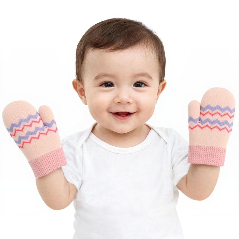 [FakeFace] ミトン 手袋 赤ちゃん 1~3歳 秋 冬 ニット手袋 うねうね模様 防寒グローブ 防風保温 ベビー 毛糸ぶくろ 裏起毛 可愛いふわふわ 二重防寒 首掛けグローブ お出かけ 自転車 雪遊び 保育