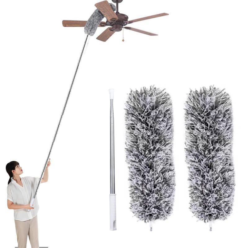 GreenGee ほこりとり ホコリ取り はたき 1セット（交換用ヘッド2個 ハンディモップ 280cmまで伸縮 大掃除 伸縮可能 高い所掃除 手洗い可能 曲がる可能 天井/車/家/ブラインドに適用