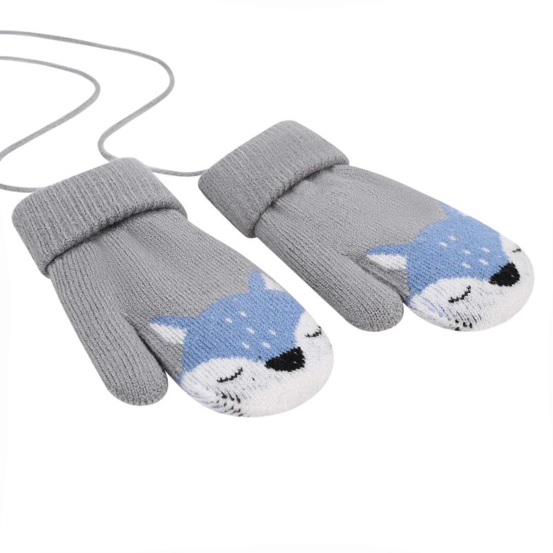 [QCHOMEE] 手袋 子供 冬用 ニット手袋 ミトングローブ 防寒手袋 防風 保温 ふわふわ 紐付き ハンドウォーマー 裏起毛 あったか 可愛いキツネ 通園 お出かけ 自転車 スキー スノー 雪遊び 防寒対