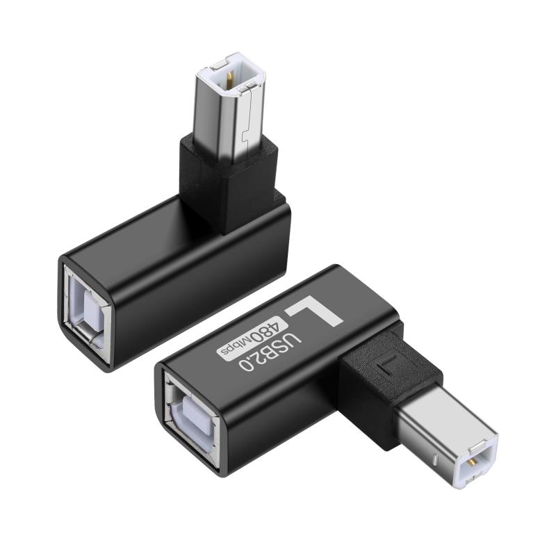 SinLoon 2個 USB2.0 Type-B 90度 直角 プリンター 変換アダプター オス-メス 延長ケーブル スキャナー ミキサー MIDI接続 ブラック