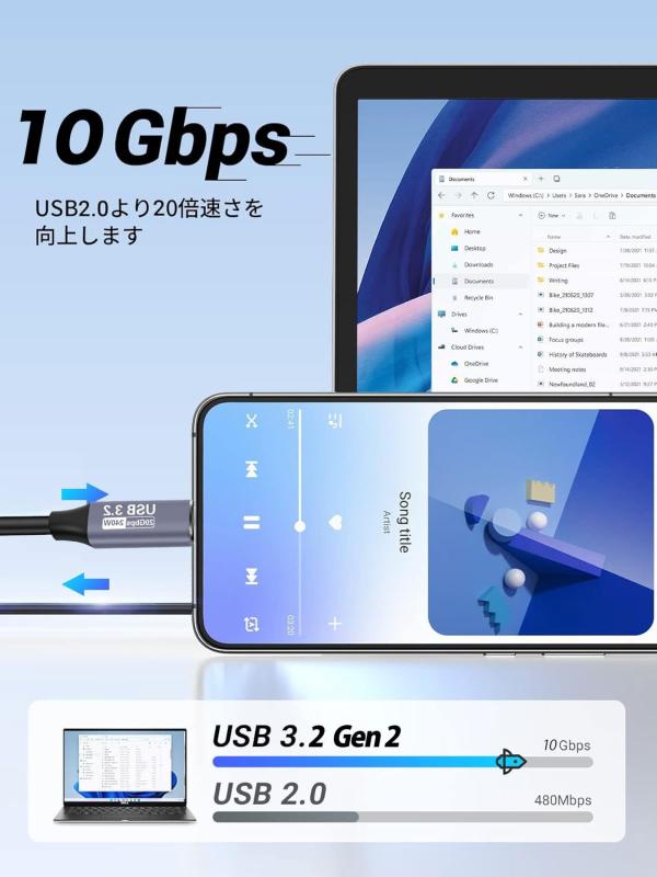 USB Type-C ケーブル USB-A to USB-C ケーブル 【10Gbpsデータ転送 3A/20V急速充電】 USB3.2 Gen2標準 QC3.0対応 MacBook Pro/Air、iphone15、Galaxy、Pixel、Xperia