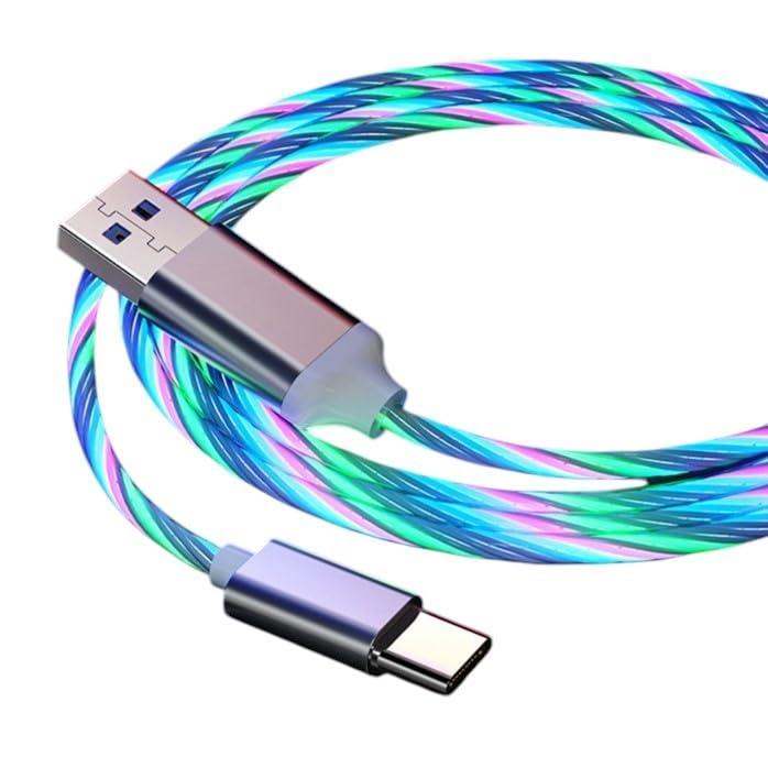 LED イルミネーション Type-C USBケーブル,充電ケーブル, スマートフォン タブレット パソコン対応,RGBカラフル発光, 1M, 高速点灯, 4色展開,マルチカラー