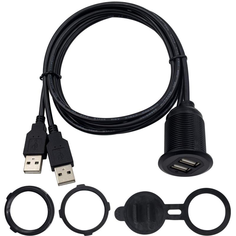Duttek USBパネルフラッシュマウントケーブル、デュアルUSB 2.0オス-メス延長ケーブル、USBマウント、ダッシュマウント、フラッシュマウント、パネルマウントケーブル、車、ボート、オートバ
