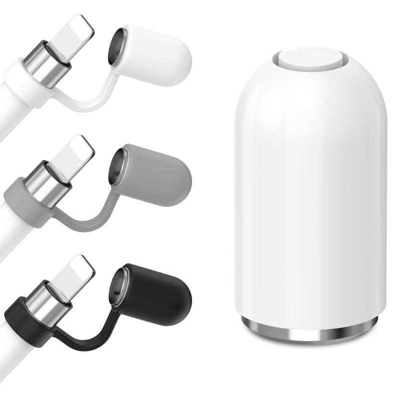 4点セット Apple Pencil 交換用キャップ アップルペンシルシリコンキャップ 保護カバー＋ホルダー 紛失対策 対応Apple Pencil 第1世代 マグネット式 タッチペン用キャップ予備セット 純正と同じ磁