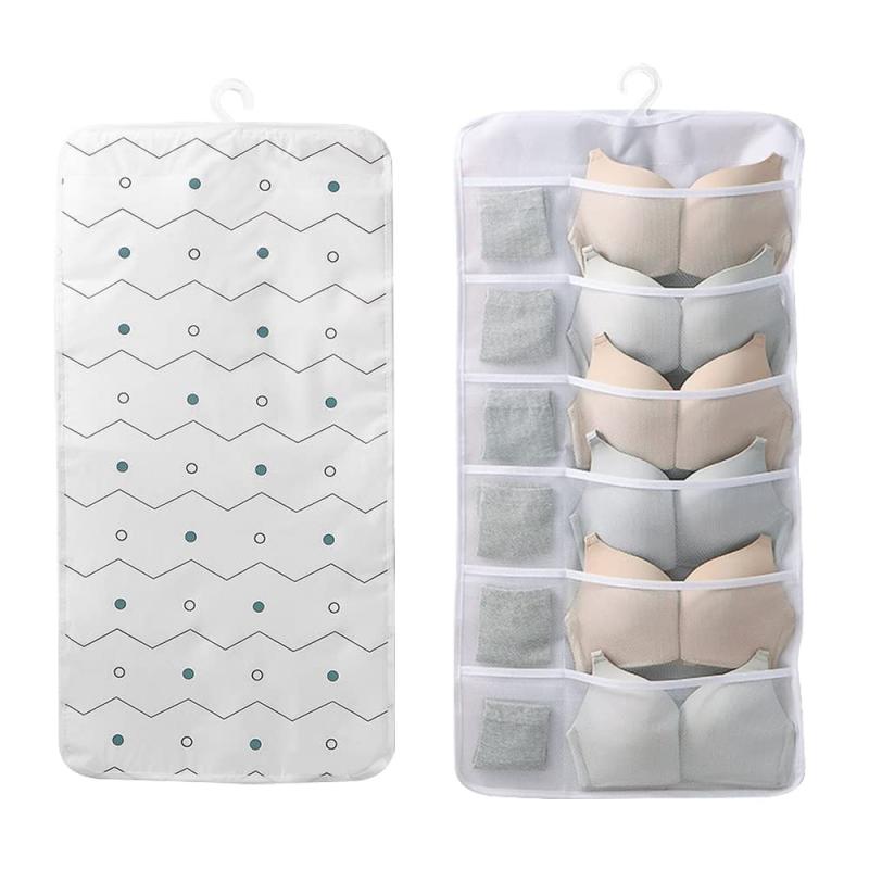 FUNKID 12ポケット大容量 吊り下げ収納 ウォールポケット パンティー/ストッキング下着/ブラジャー/ネクタイ/ベルト/靴下/文房具/小物 通気 水洗い可能 寮/部屋/ホーム/病院 便利収納 ハンガー