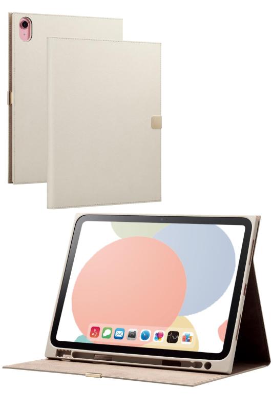 エレコム iPad 第10世代 フラップケース ソフトレザー &me Apple Pencil収納 フリーアングル グレージュ TB-A23RWVJMGB