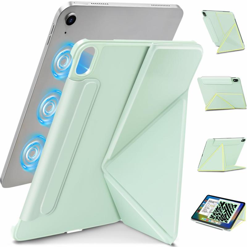 【磁気吸着式&横置＆縦置】WONZIR iPad ケース 軽量 超薄型 ペン収納 折りたたみ式 タブレット 角度調整可能 三角構造安定感 スタンド機能 オートスリープ エッジ衝撃保護