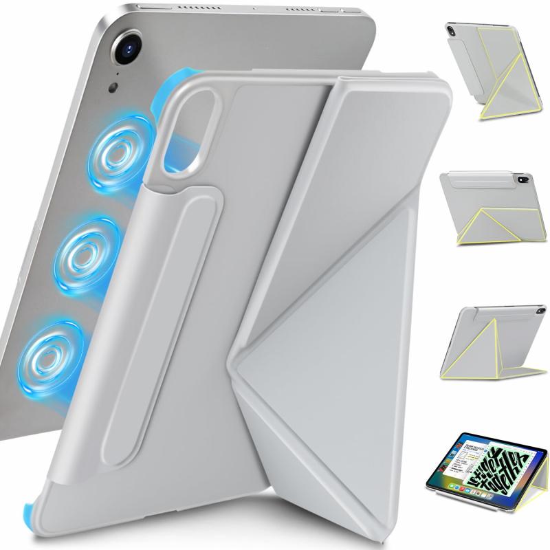 【磁気吸着式&横置＆縦置】WONZIR iPad ケース 軽量 超薄型 ペン収納 折りたたみ式 タブレット 角度調整可能 三角構造安定感 スタンド機能 オートスリープ エッジ衝撃保護