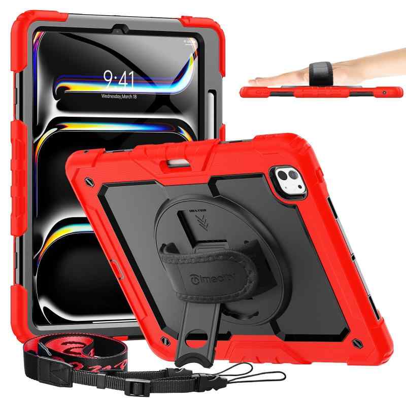 Timecity iPad Pro 13 ケース 耐衝撃 落下防止 360°回転スタンド 保護フィルム ペン収納 ハンド＆ショルダーストラップ付き ワイャレス充電対応 肩掛け キズ防止 頑丈 子供 工事現場 防塵 iPad Pro 12